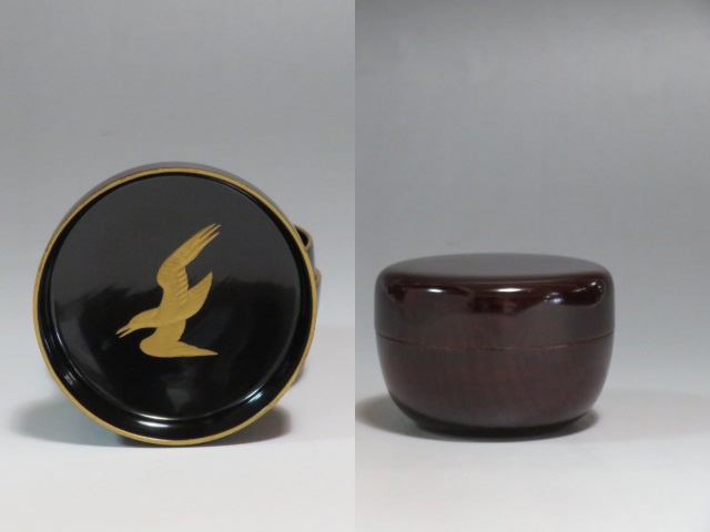 ▽良▽明治時代萩鳥秋野夜金蒔絵棗　茶道具 茶道具 棗 なつめ 笹蒔絵中棗 利休好写 送料無料 茶道具